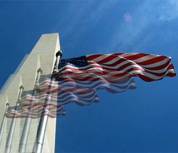 Washington Monument and flag