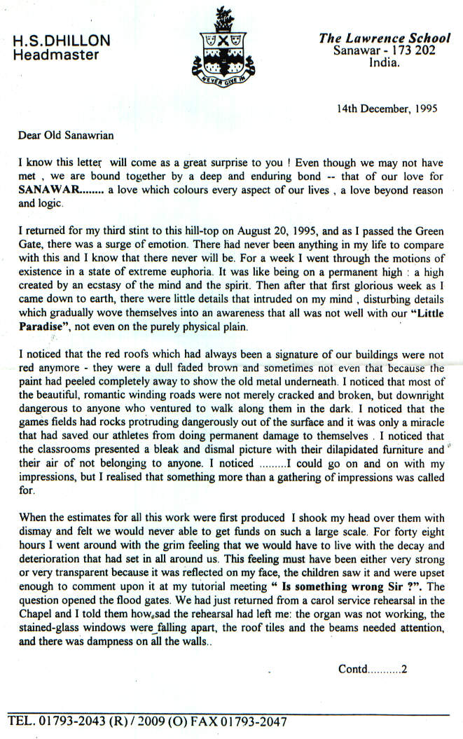 Page 1 of Headmaster's Letter