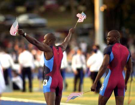 400m Sprinters Alvin Harrison on left and Calvin Harrison of the USA in new uniforms
