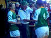Angie Doyle (left) at the presentation of the 2001 Championship trophy