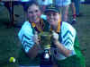 Shannon Casey (left) and Juanita Chaffey with the 2001 Championship Cup