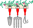 HANGING GARDEN TOOLS AND ROSE VINE