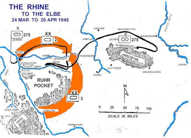 Map: Rhine to Elbe 3/24-4/20/45