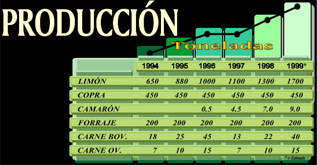 Producci�n: Copra, Lim�n, Pastura, Camar�n, Carne, etc.