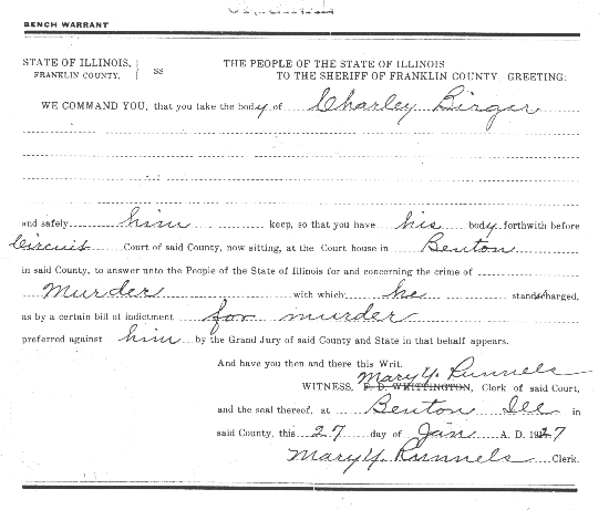 Arrest warrant for Charlie Birger