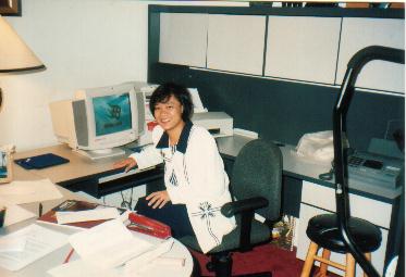 at the computer