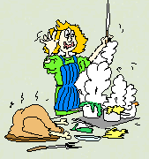 [Slaving over a hot stove in the kitchen]