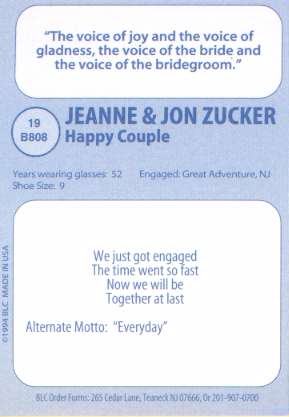 Jon & Jeanne's first trading card - back