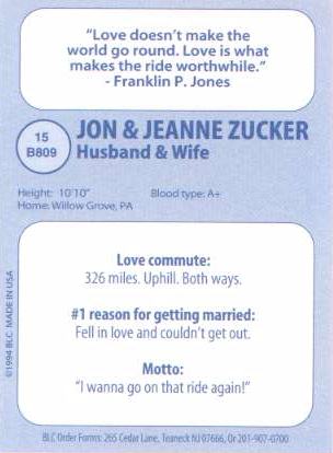 Jon & Jeanne's second trading card - back