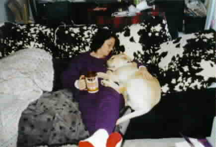 With my mom on the couch....