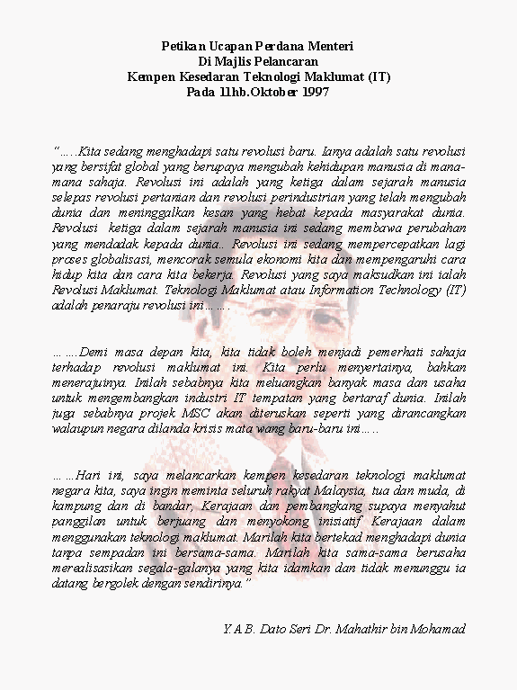 Teks Ucapan YAB Dr. Mahathir Mohammad