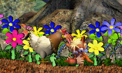 Chicken, Norn Doll, and Flowers from Creatures Adventures