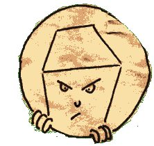 front view of square guy trying to enter hole
