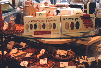 Antwerpse Handjes are made either of biscuit or, in this case, chocolate.