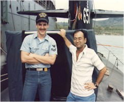 Steve Lewis and Steve Miyashiro on the boat.� Guam, 1987.