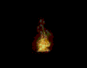 [sword rising from flames]