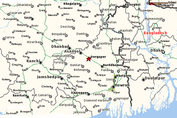 Location of Durgapur in West Bengal