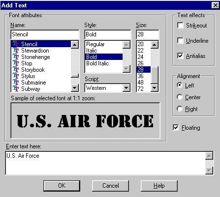 Text Dialog Box