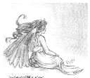An angel with her back turned to viewer
