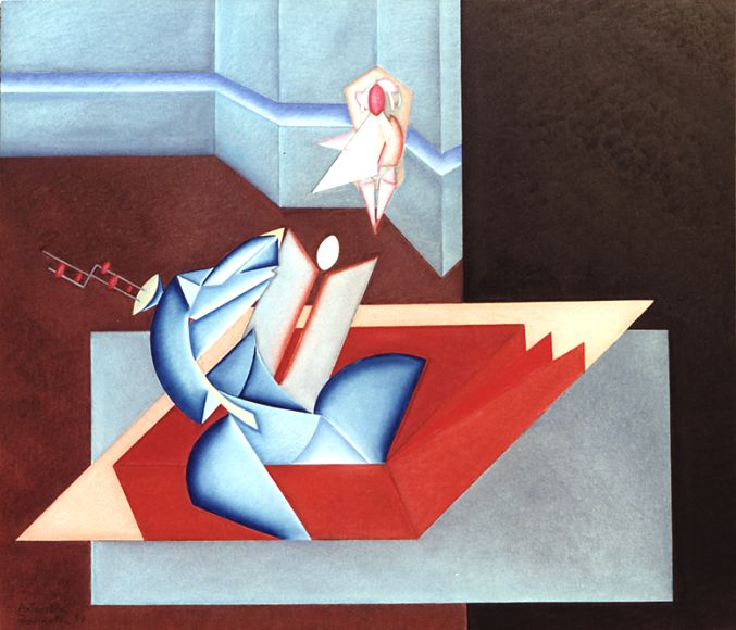 Musicalit nascente - olio su masonite, cm.70x60,  A.1999