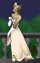 Gwendel on the balcony in evening gown