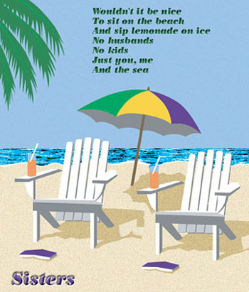 Beach Illustration with Sisters poem