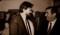 Momir Matovic (desno) i Miodrag Latkovic na otvaranju izlozbe u Galeriji "GAMS" - Cetinje `96.