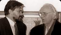 Nikola Vujosevic (desno) i Miodrag Latkovic na otvaranju izlozbe u Galeriji "Centar" - Podgorica `96.
