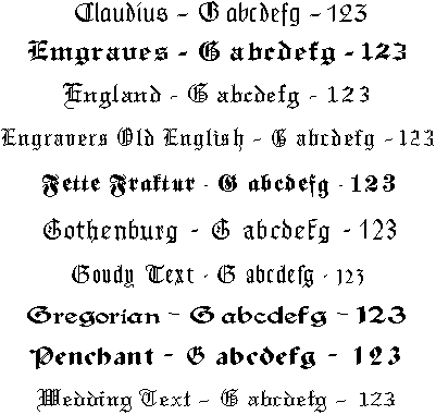 Sample Gothic Fonts