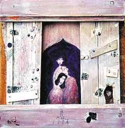 THREE   6.5 x 6.5 x 2 in. - acrylic, metal & nails on wood - 1988 