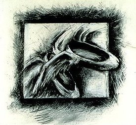 Flying Slippers charcoal drawing