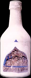 BOTTLE 1   mixed media on glass, 1998