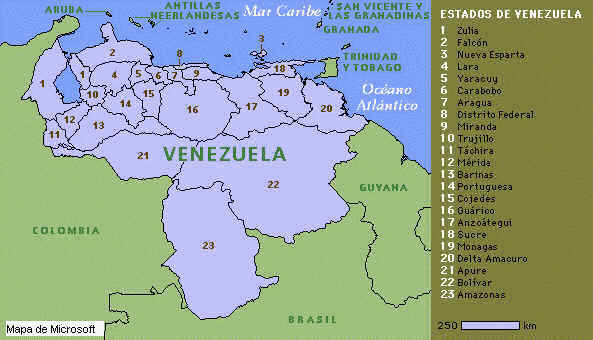 Mapa de los estados de Venezuela