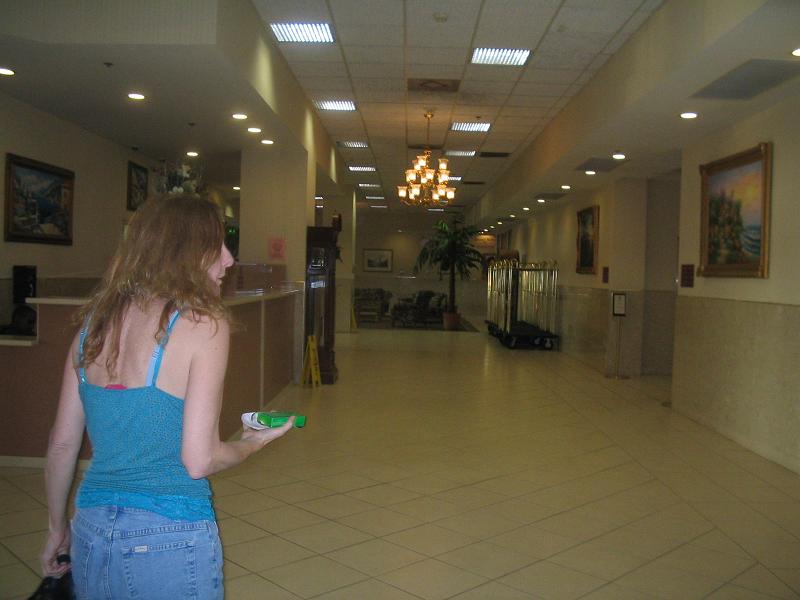 Mary in hotel lobby.