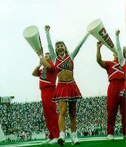 3 UofL Cheerleaders (2 guys with 1 pretty girl)