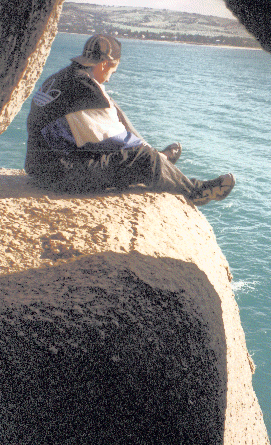 russell on  a rock