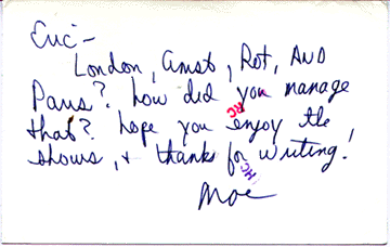 Postcard from Moe Tucker Postmarked May 26,1993