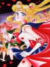 Sailormoon and two other Inners. Rose petals flying 'round