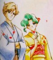 Haruka and Michiru wearing kimonos
