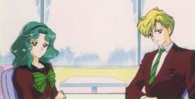 Haruka and Michiru in the cafeteria