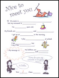 Nice to meet you: self-introduction worksheets