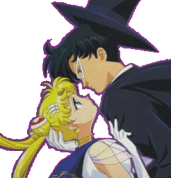 Sailormoon & Tuxedo Mask a punto de besarse.