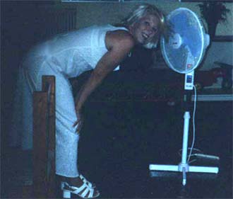 Julia cooling off by the fan
