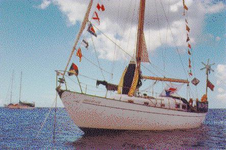 Avalon at anchor in Carlisle Bay, Barbados