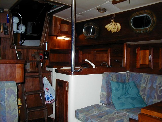 From the starboard settee to the galley