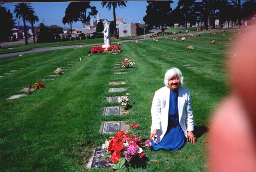 Mom with new flower arrangement.