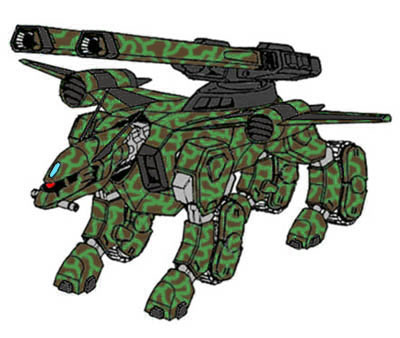 TMF/A-802 BuCUE, in a camoflage composed of green squiggles on a brown background