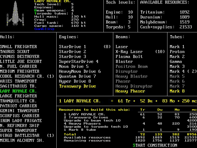 Screen for building ships