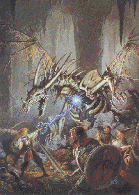 Magic-User casts a lightning spell at the dragon