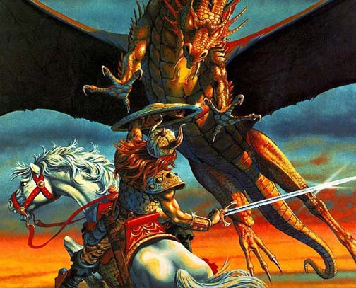 Dragon fighting Paladin.